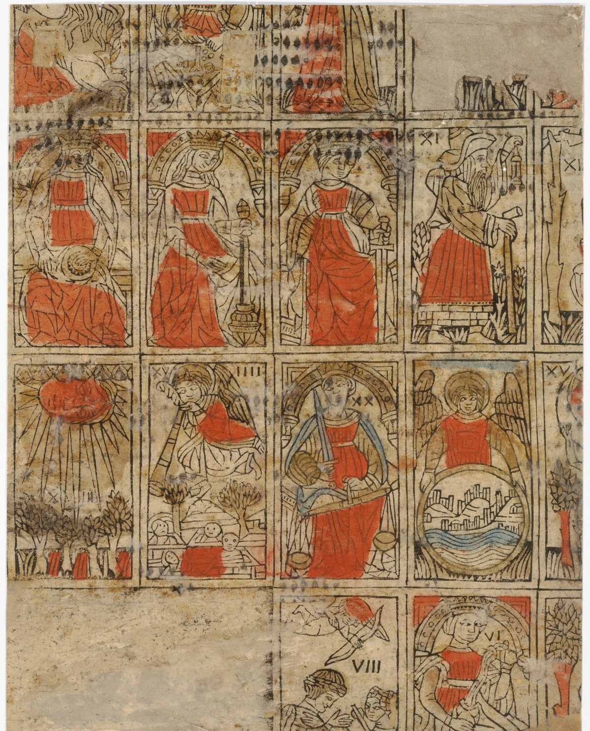 Uncut sheet of Tarocchi cards, Italy, about 1500