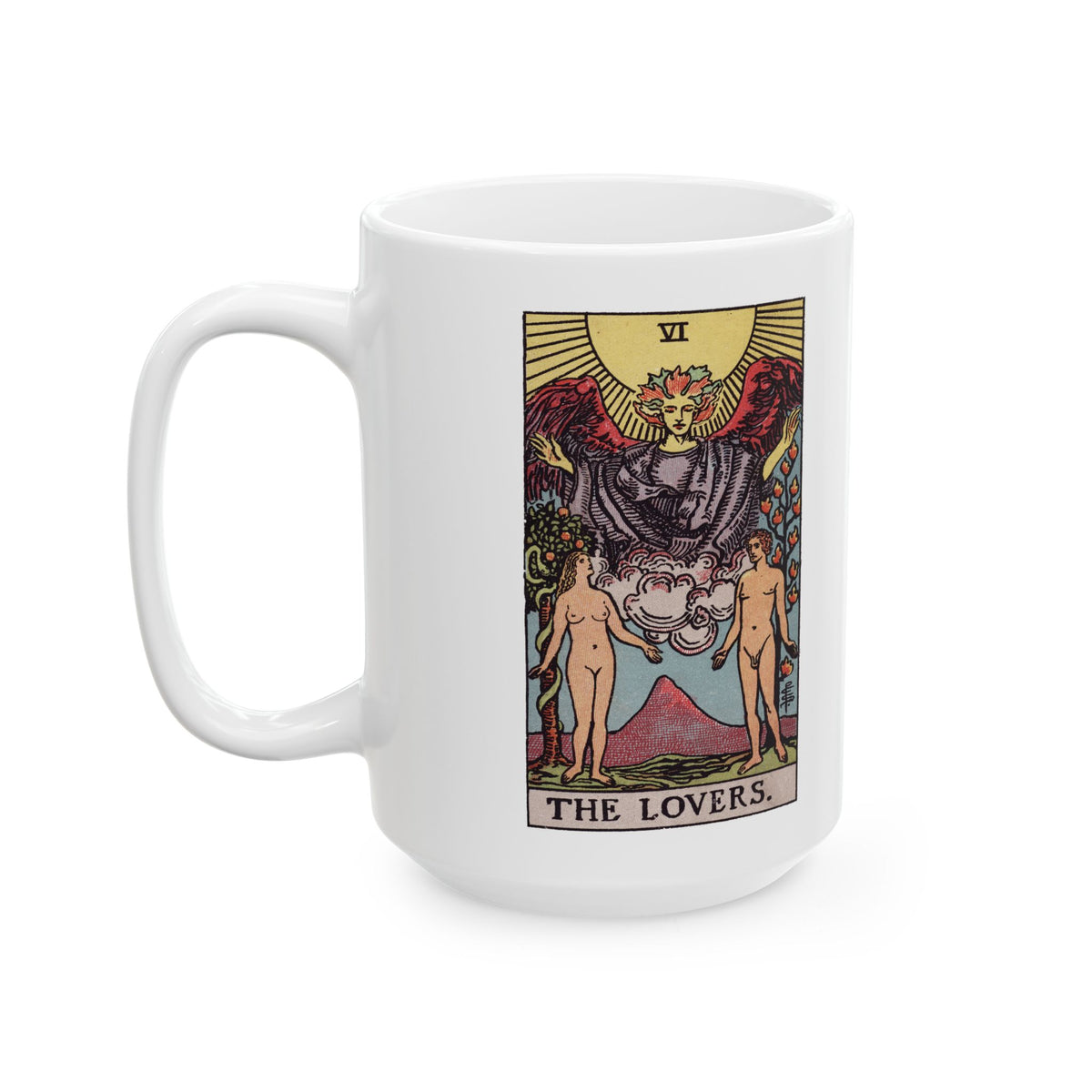 The Lovers tarot card mug, Rider-Waite-Smith design, ceramic 11oz/15oz, view 4