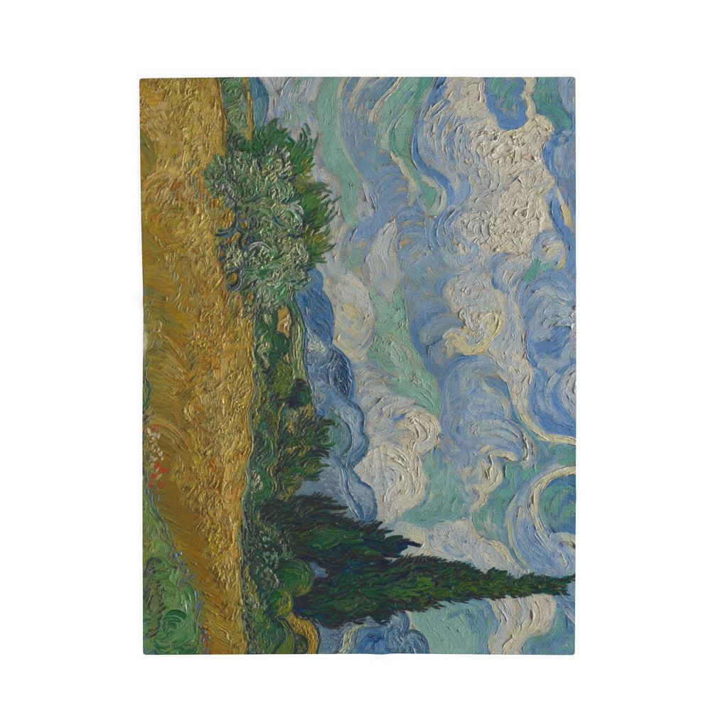 Wheat Field with Cypresses Velveteen Plush Blanket