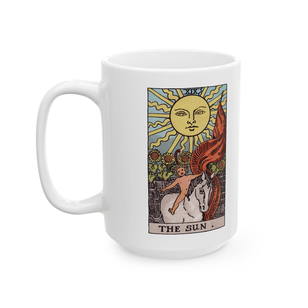 The Sun tarot card mug, Rider-Waite-Smith design, ceramic 11oz/15oz, view 4