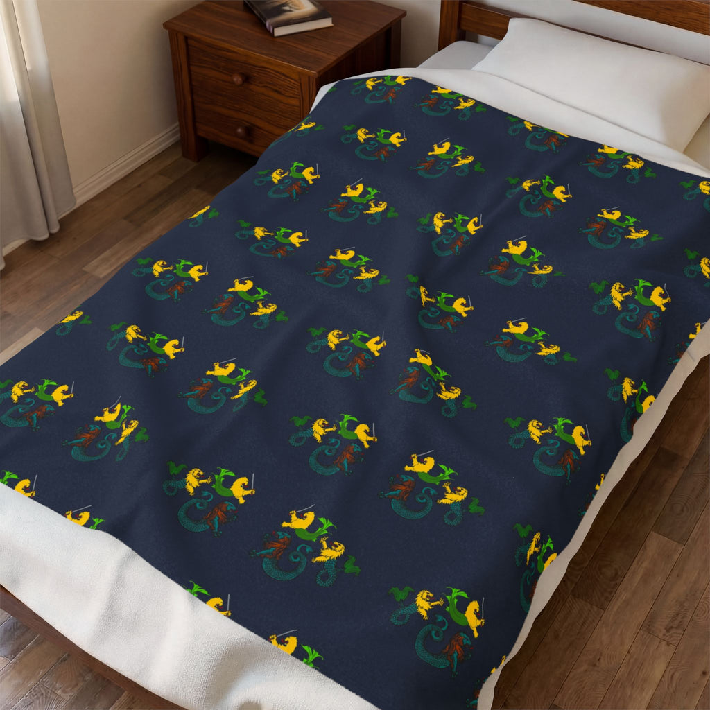 Heraldic Merlion Pattern Velveteen Plush Blanket
