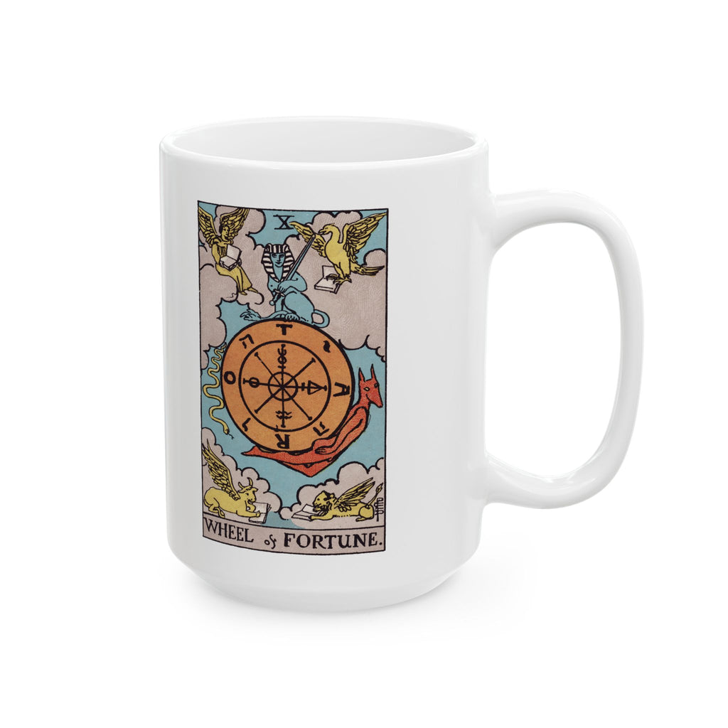 Wheel of Fortune tarot card mug, Rider-Waite-Smith design, ceramic 11oz/15oz, view 3