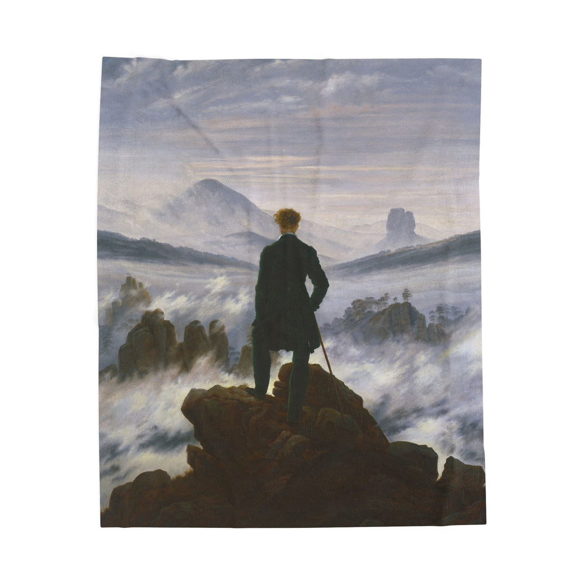 Wanderer above the Sea of Fog Velveteen Plush Blanket