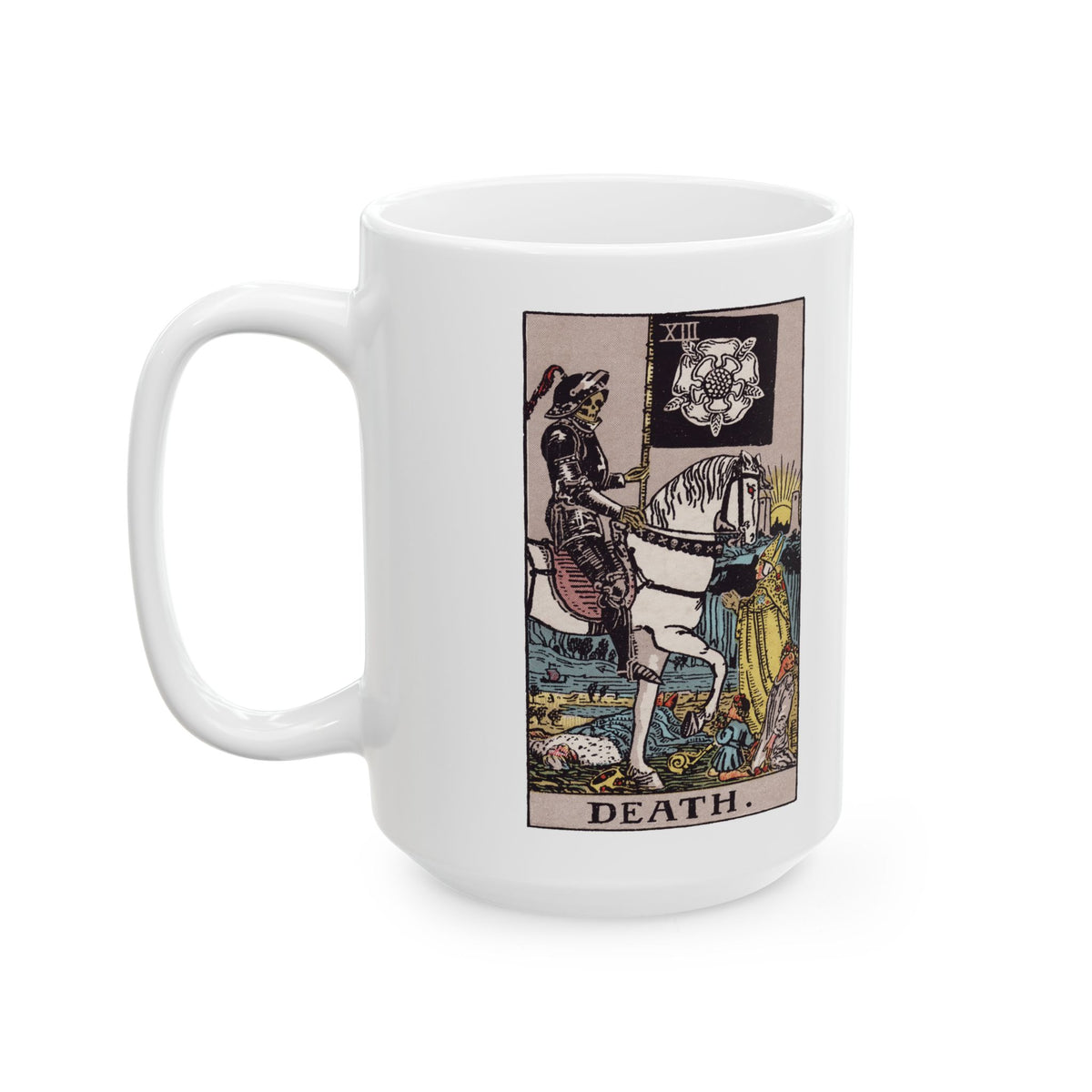 Death tarot card mug, Rider-Waite-Smith design, ceramic 11oz/15oz, view 4