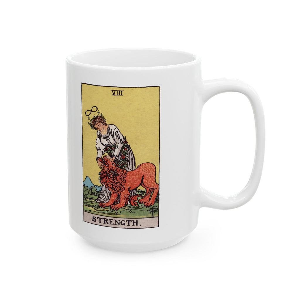 Strength tarot card mug, Rider-Waite-Smith design, ceramic 11oz/15oz, view 3