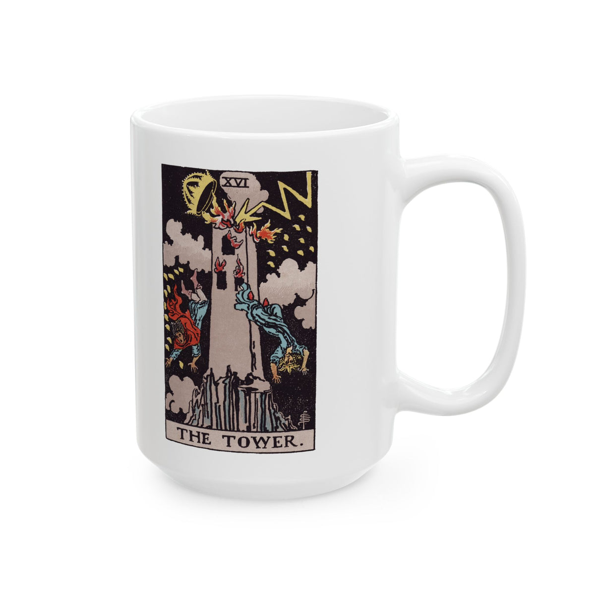 The Tower tarot card mug, Rider-Waite-Smith design, ceramic 11oz/15oz, view 3