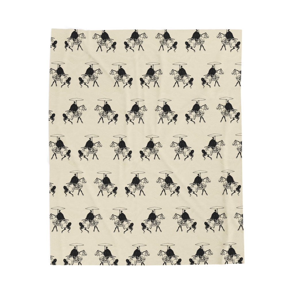 Samurai on Horseback Pattern Velveteen Plush Blanket