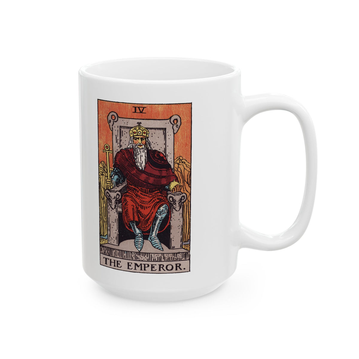 The Emperor tarot card mug, Rider-Waite-Smith design, ceramic 11oz/15oz, view 3