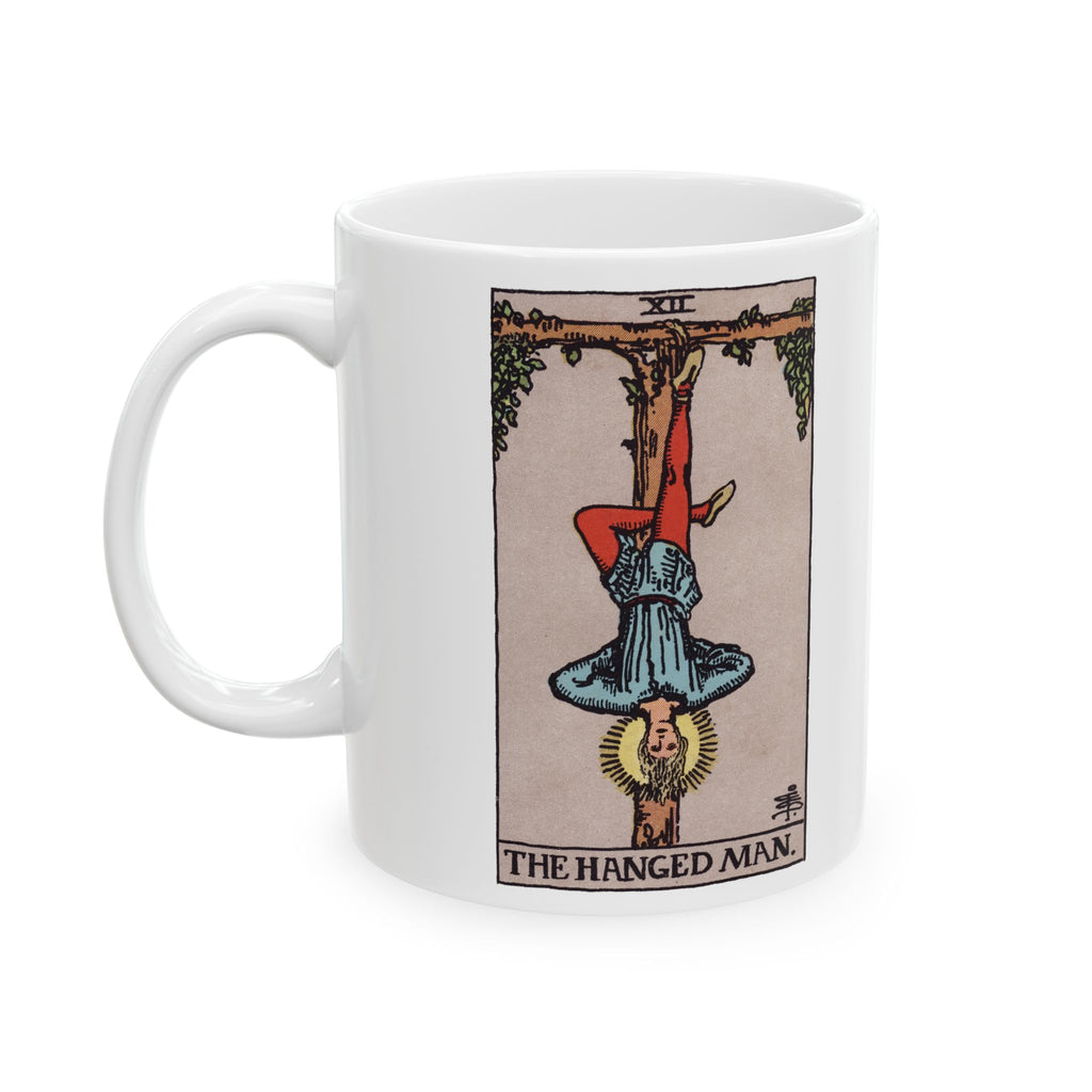 The Hanged Man tarot card mug, Rider-Waite-Smith design, ceramic 11oz/15oz, view 2