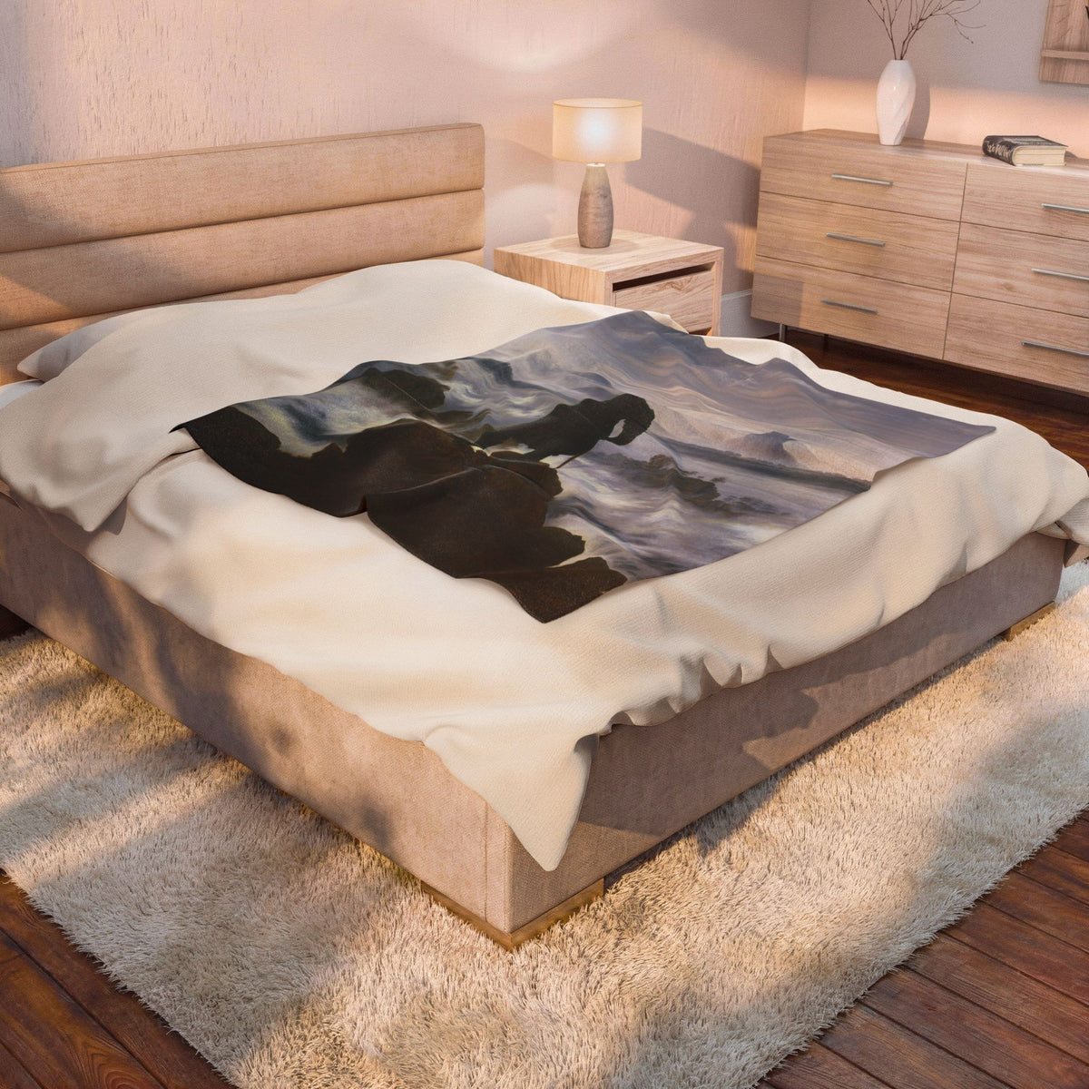 Wanderer above the Sea of Fog Velveteen Plush Blanket