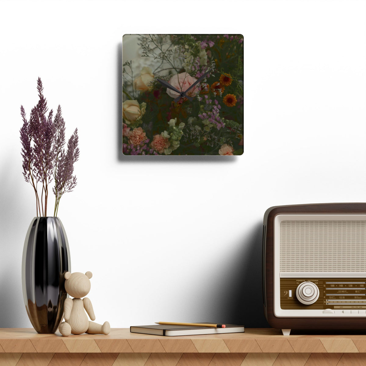 Moody Garden Bouquet Floral Wall Clock