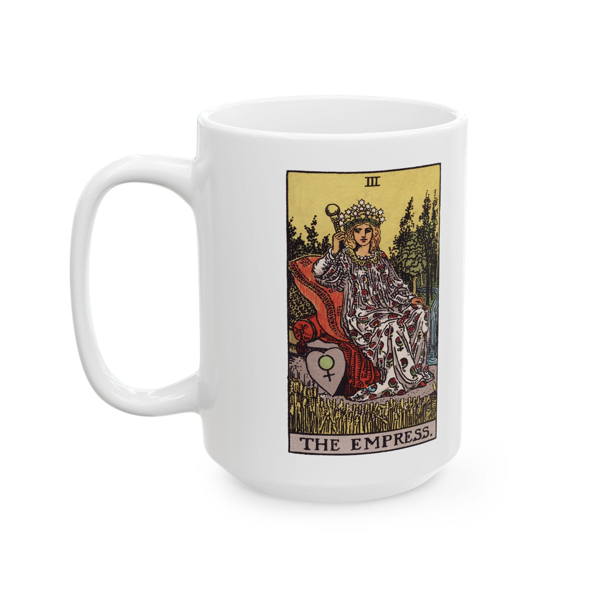 The Empress tarot card mug, Rider-Waite-Smith design, ceramic 11oz/15oz, view 3