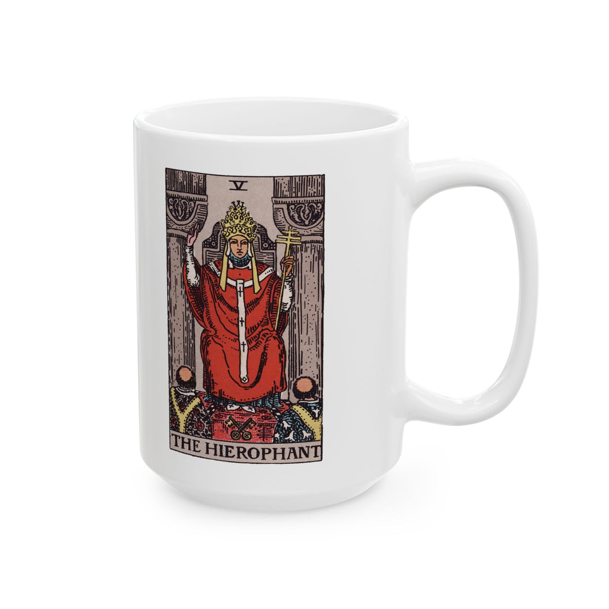 The Hierophant tarot card mug, Rider-Waite-Smith design, ceramic 11oz/15oz, view 3