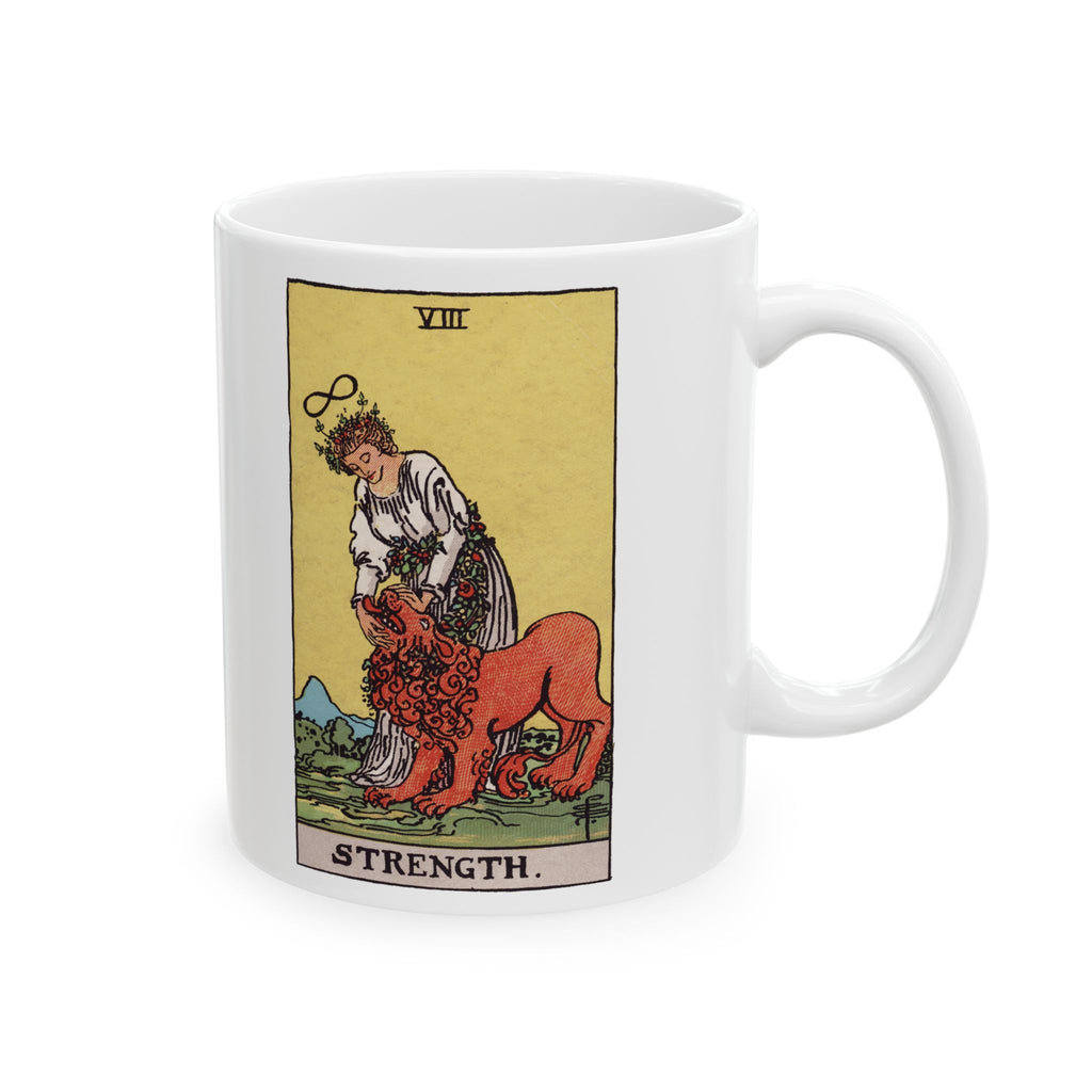 Strength tarot card mug, Rider-Waite-Smith design, ceramic 11oz/15oz, view 1