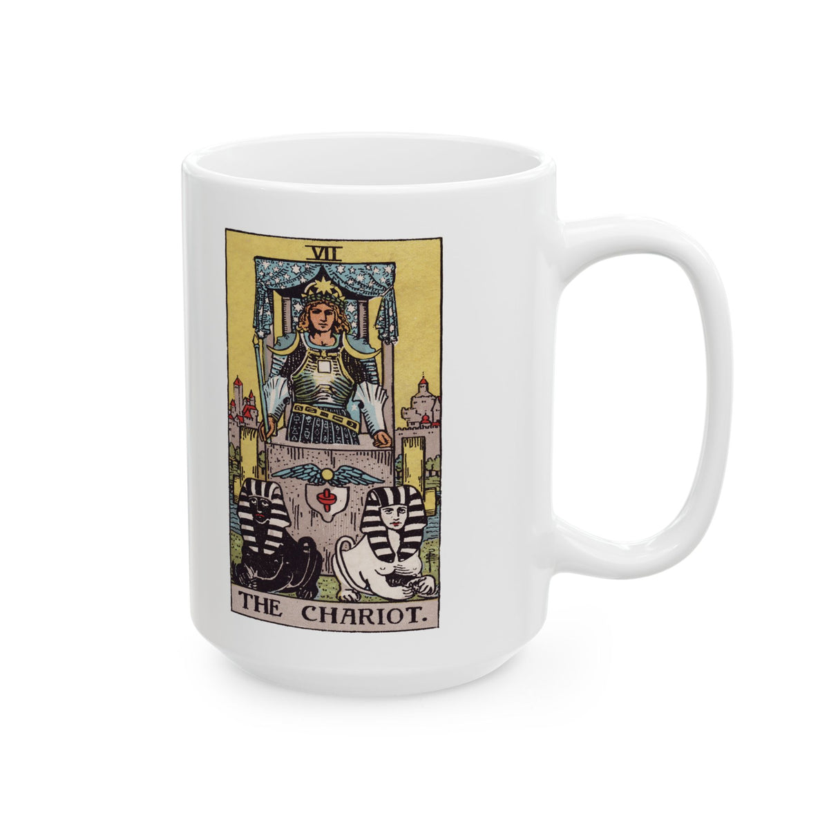The Chariot tarot card mug, Rider-Waite-Smith design, ceramic 11oz/15oz, view 3