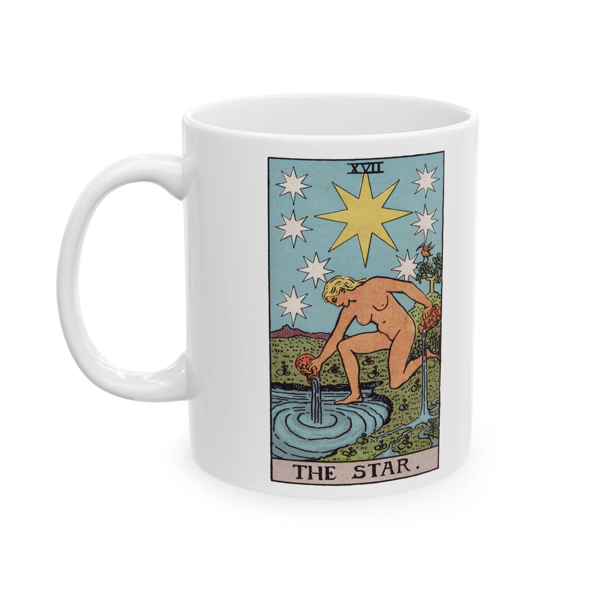 The Star tarot card mug, Rider-Waite-Smith design, ceramic 11oz/15oz, view 2