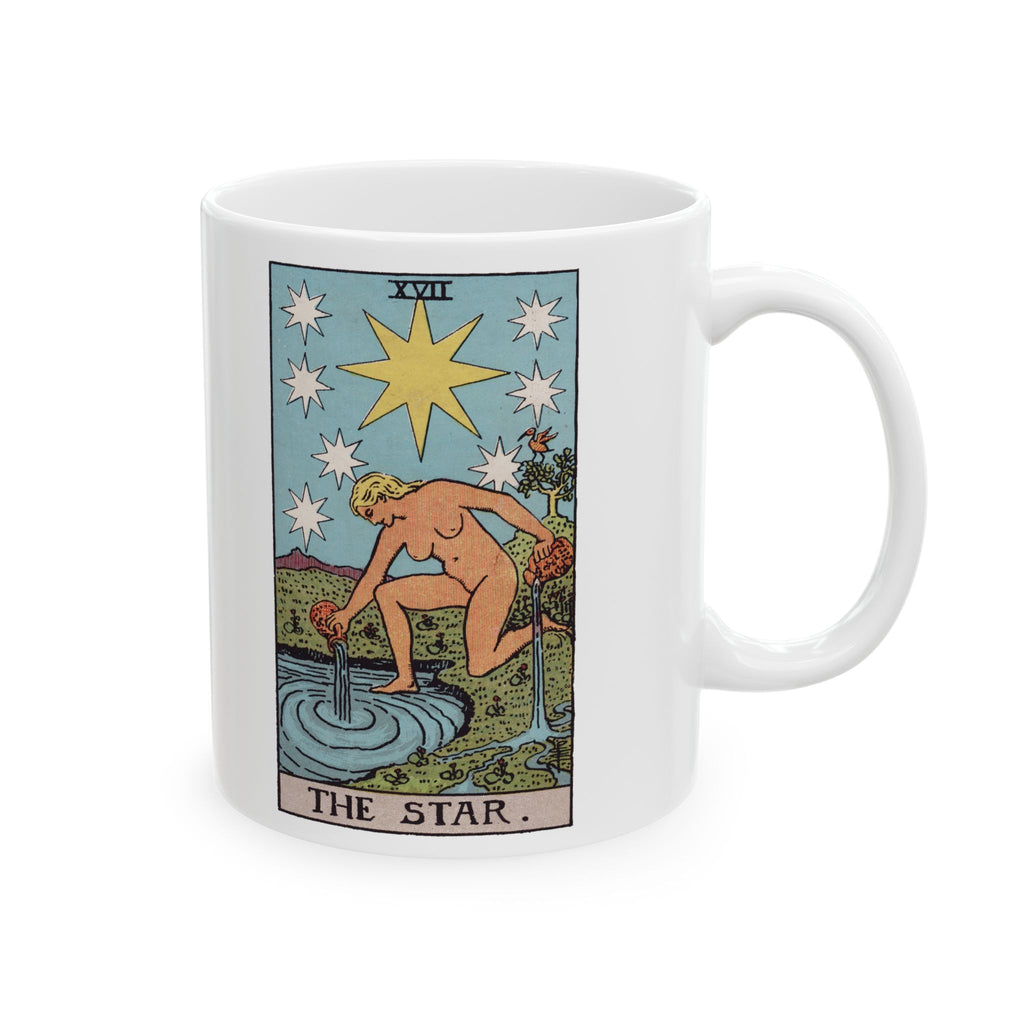 The Star tarot card mug, Rider-Waite-Smith design, ceramic 11oz/15oz, view 1