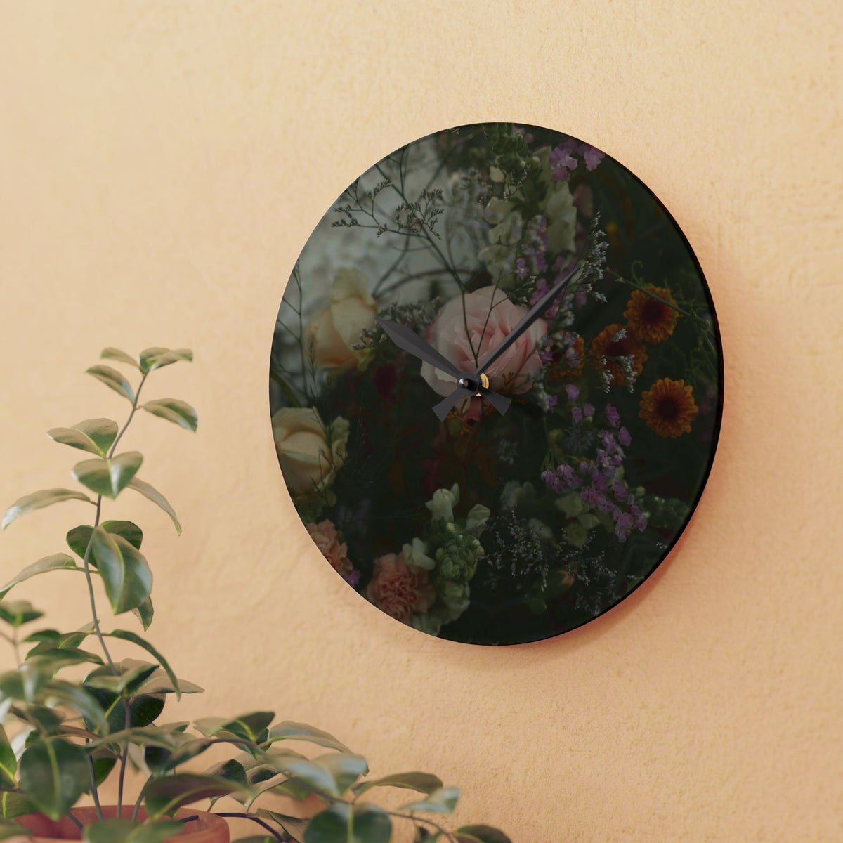 Moody Garden Bouquet Floral Wall Clock