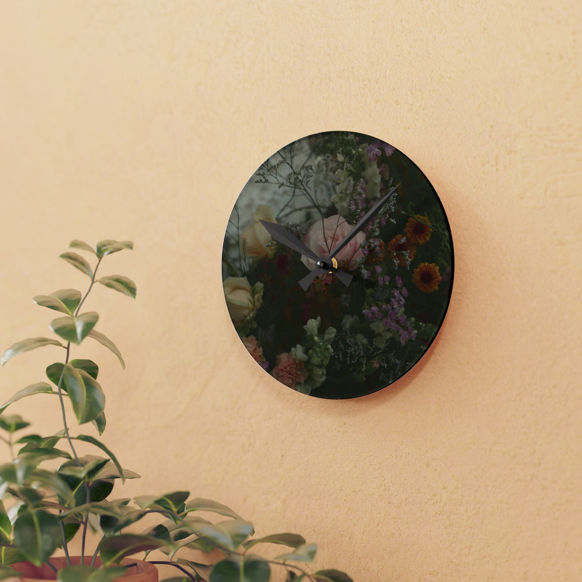 Moody Garden Bouquet Floral Wall Clock