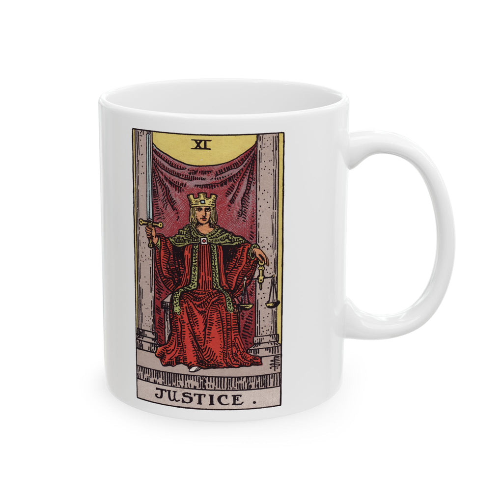 Justice tarot card mug, Rider-Waite-Smith design, ceramic 11oz/15oz, view 1