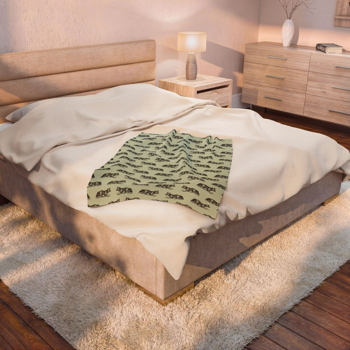 Fox Pattern Velveteen Plush Blanket