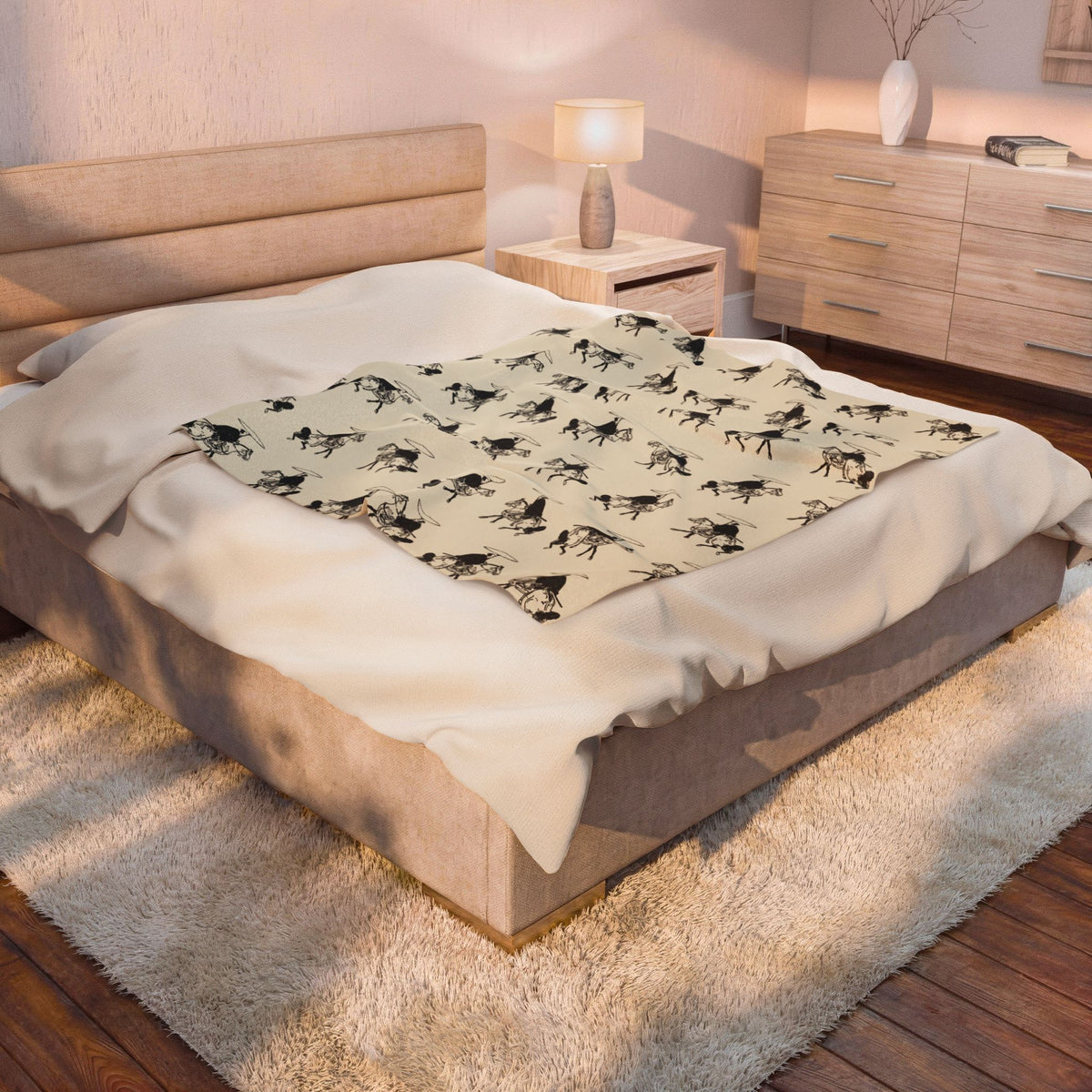 Samurai on Horseback Pattern Velveteen Plush Blanket