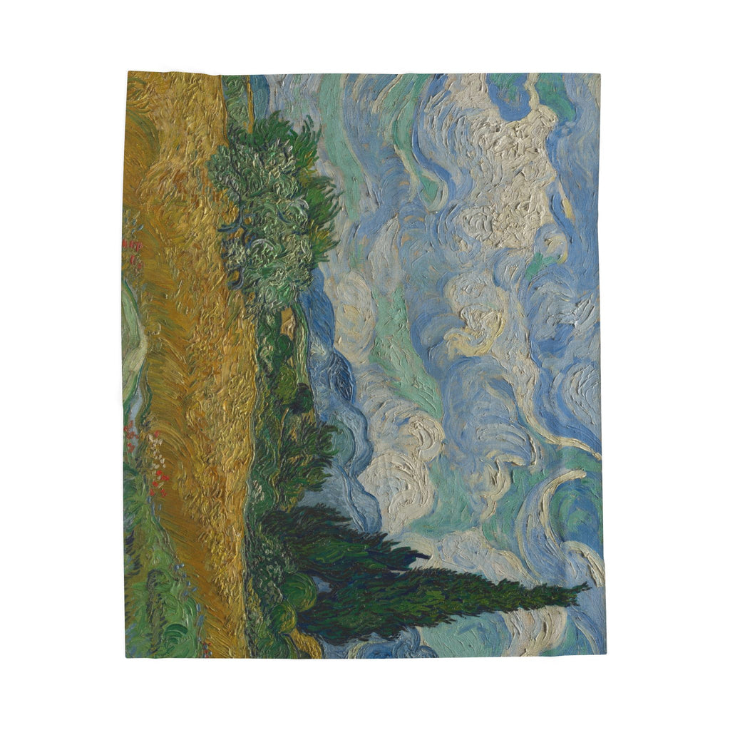 Wheat Field with Cypresses Velveteen Plush Blanket