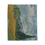 Wheat Field with Cypresses Velveteen Plush Blanket