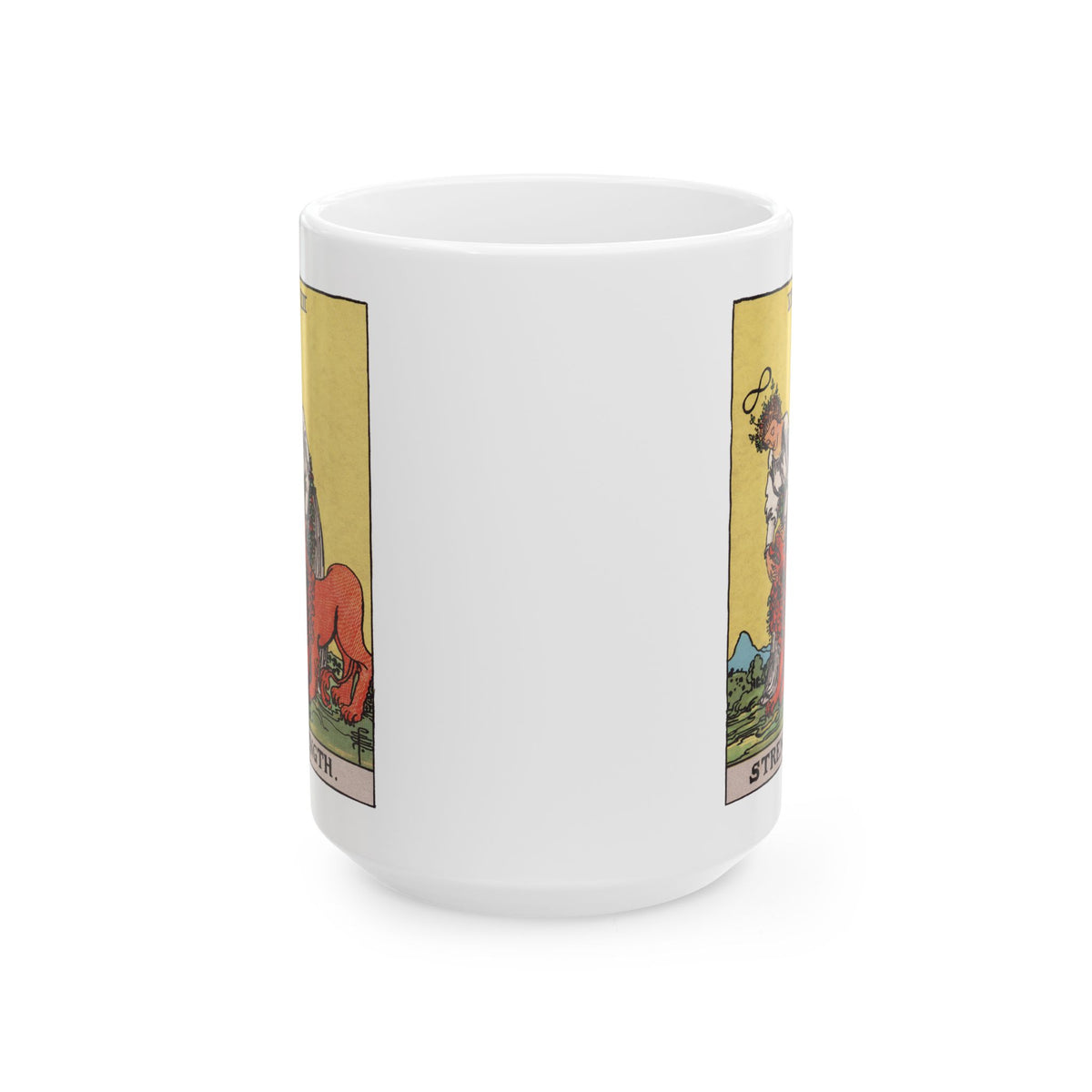 Strength tarot card mug, Rider-Waite-Smith design, ceramic 11oz/15oz, view 5