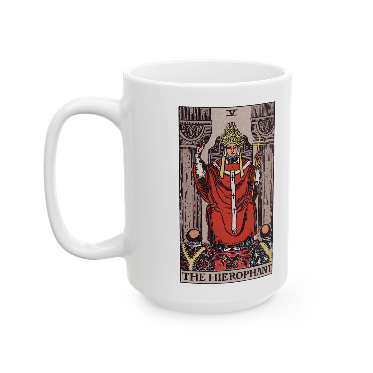 The Hierophant tarot card mug, Rider-Waite-Smith design, ceramic 11oz/15oz, view 4