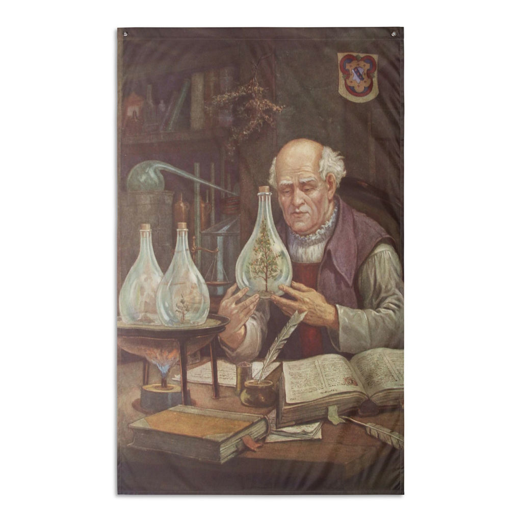Paracelsus and the Flasks Banner Flag: Knapp Hanging Wall Flag