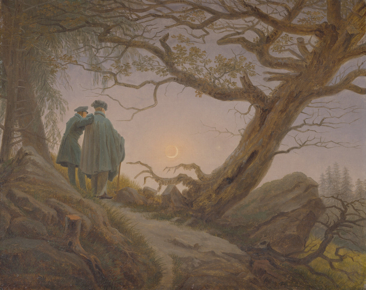 Two Men Contemplating the Moon original artwork
