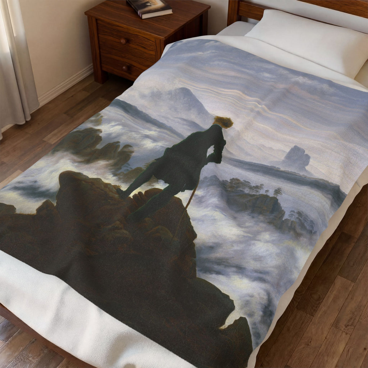 Wanderer above the Sea of Fog Velveteen Plush Blanket