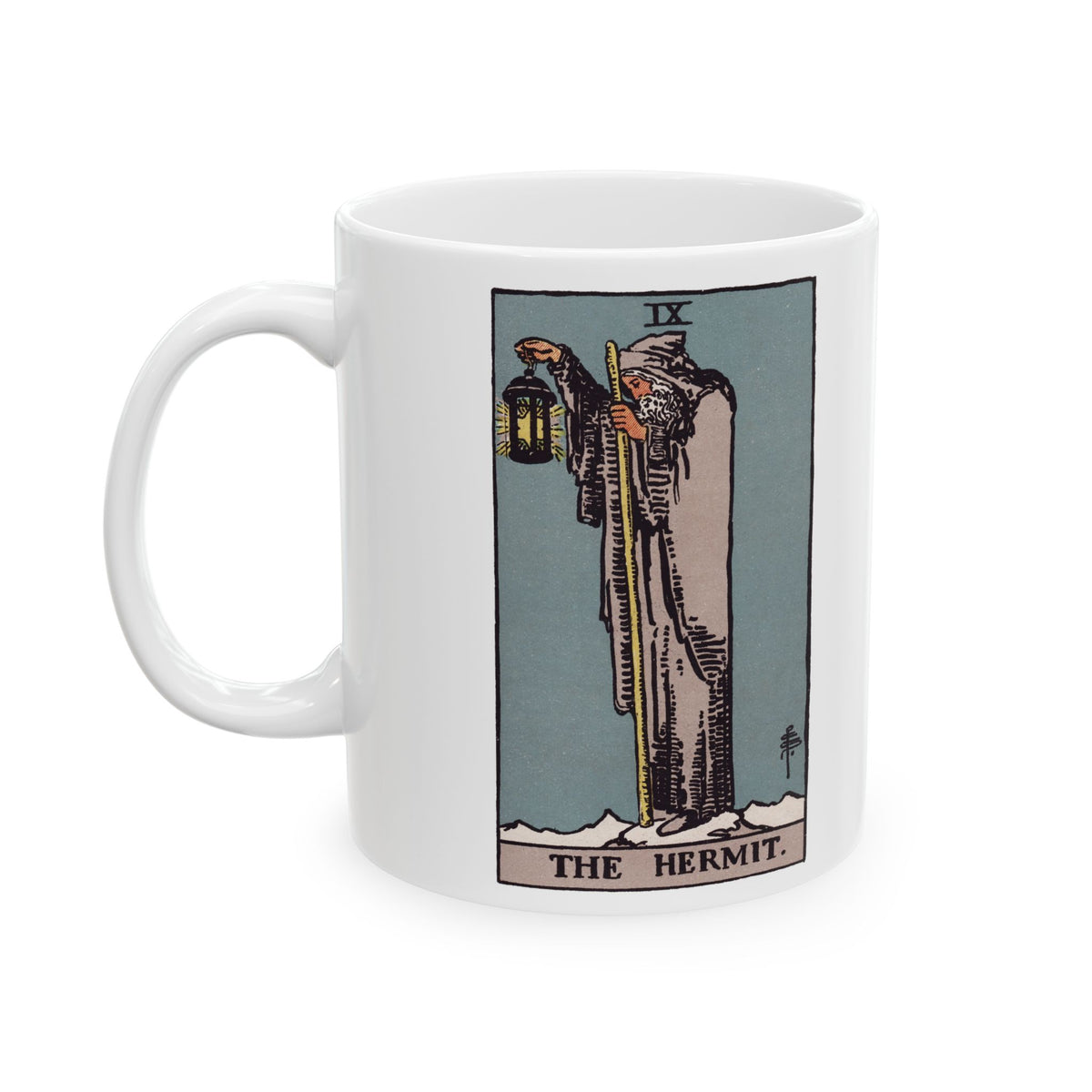 The Hermit tarot card mug, Rider-Waite-Smith design, ceramic 11oz/15oz, view 2