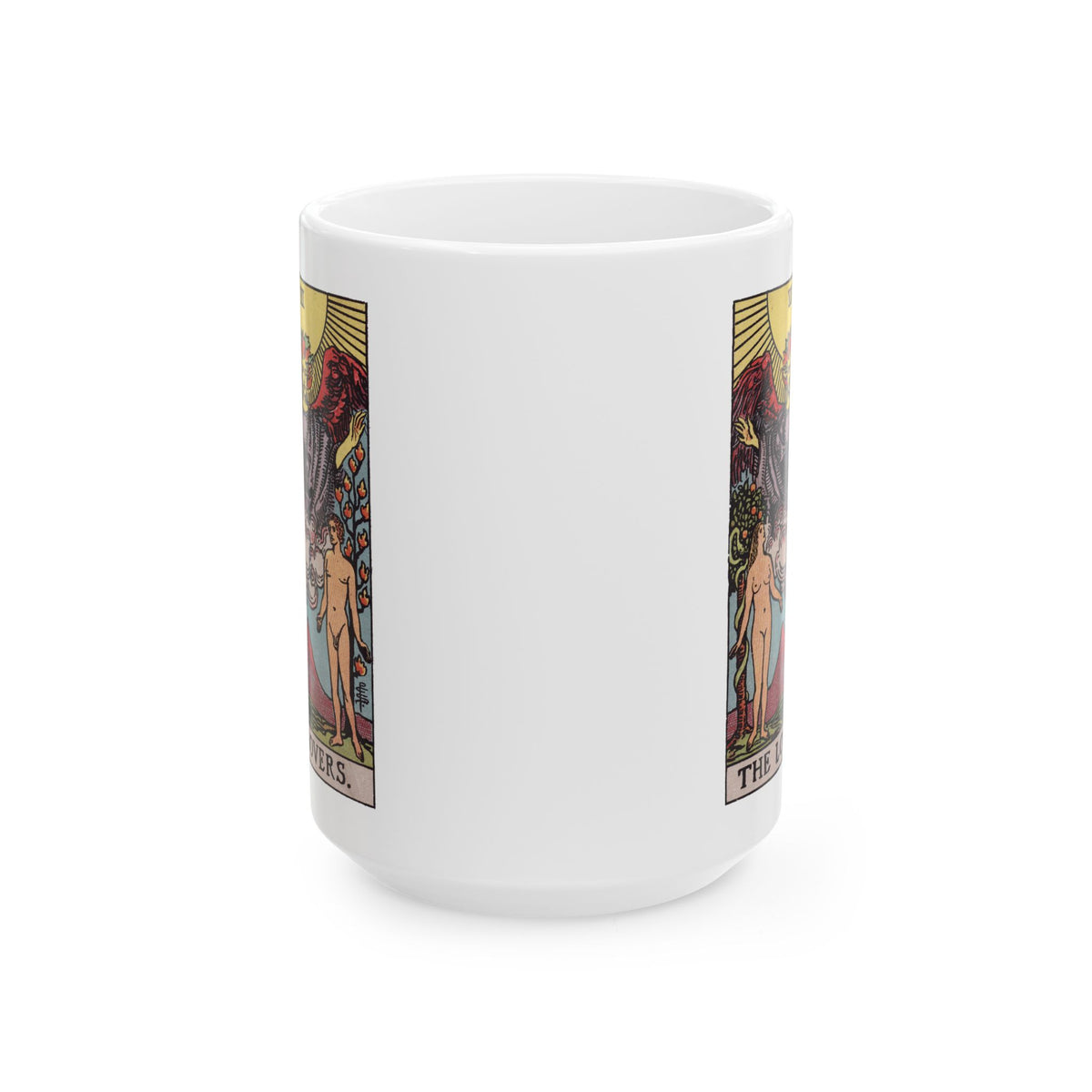 The Lovers tarot card mug, Rider-Waite-Smith design, ceramic 11oz/15oz, view 5