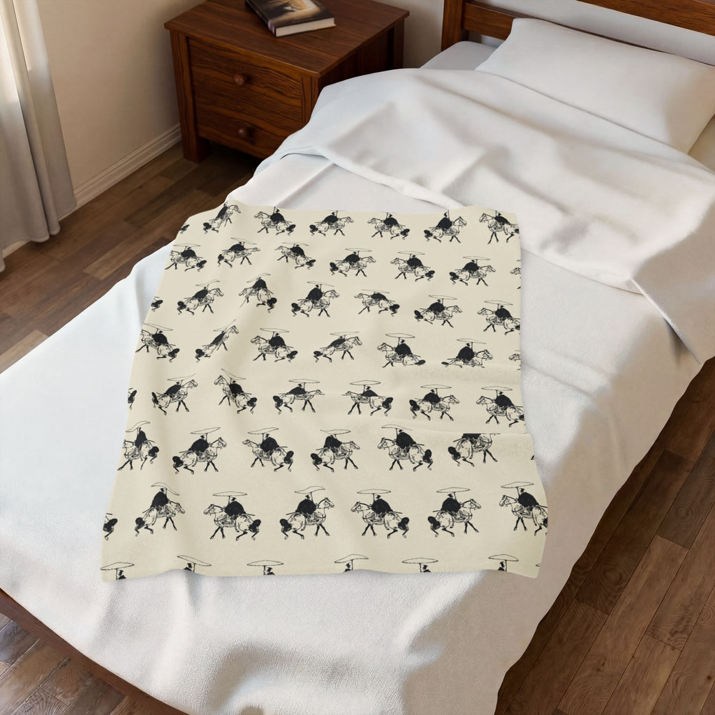 Samurai on Horseback Pattern Velveteen Plush Blanket