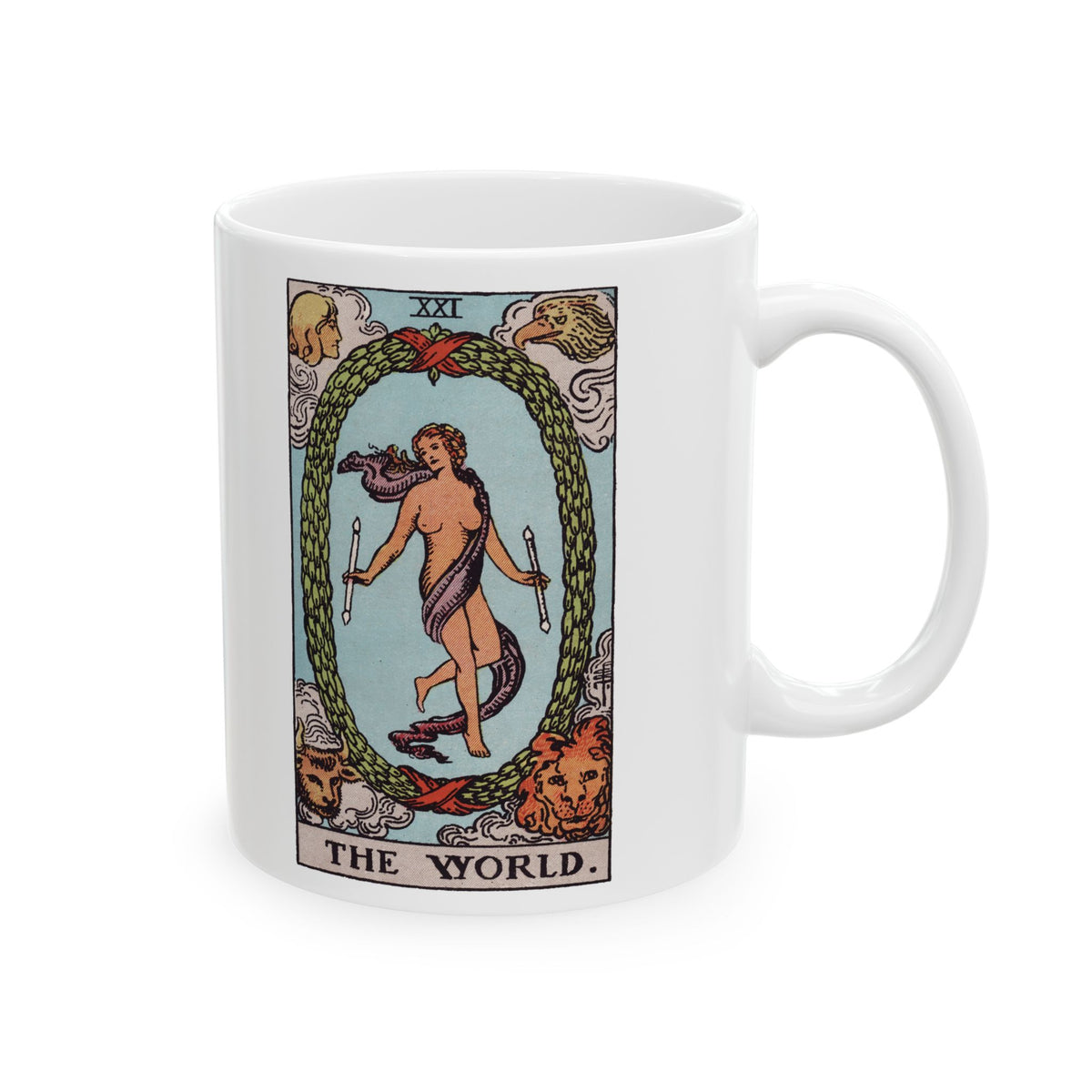 The World tarot card mug, Rider-Waite-Smith design, ceramic 11oz/15oz, view 1