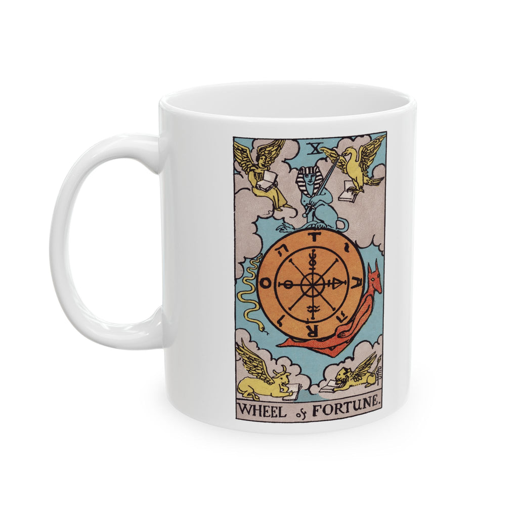 Wheel of Fortune tarot card mug, Rider-Waite-Smith design, ceramic 11oz/15oz, view 2