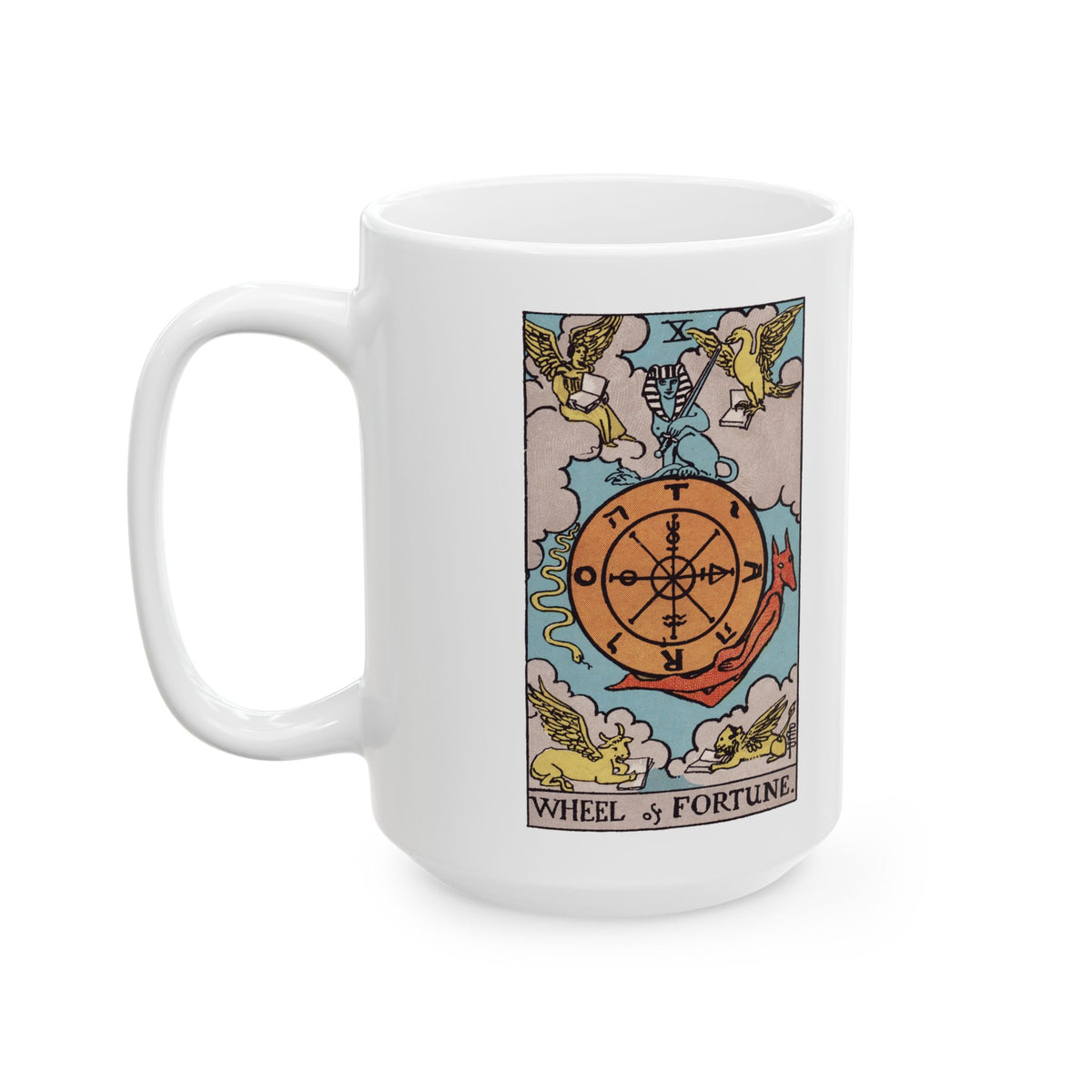 Wheel of Fortune tarot card mug, Rider-Waite-Smith design, ceramic 11oz/15oz, view 4