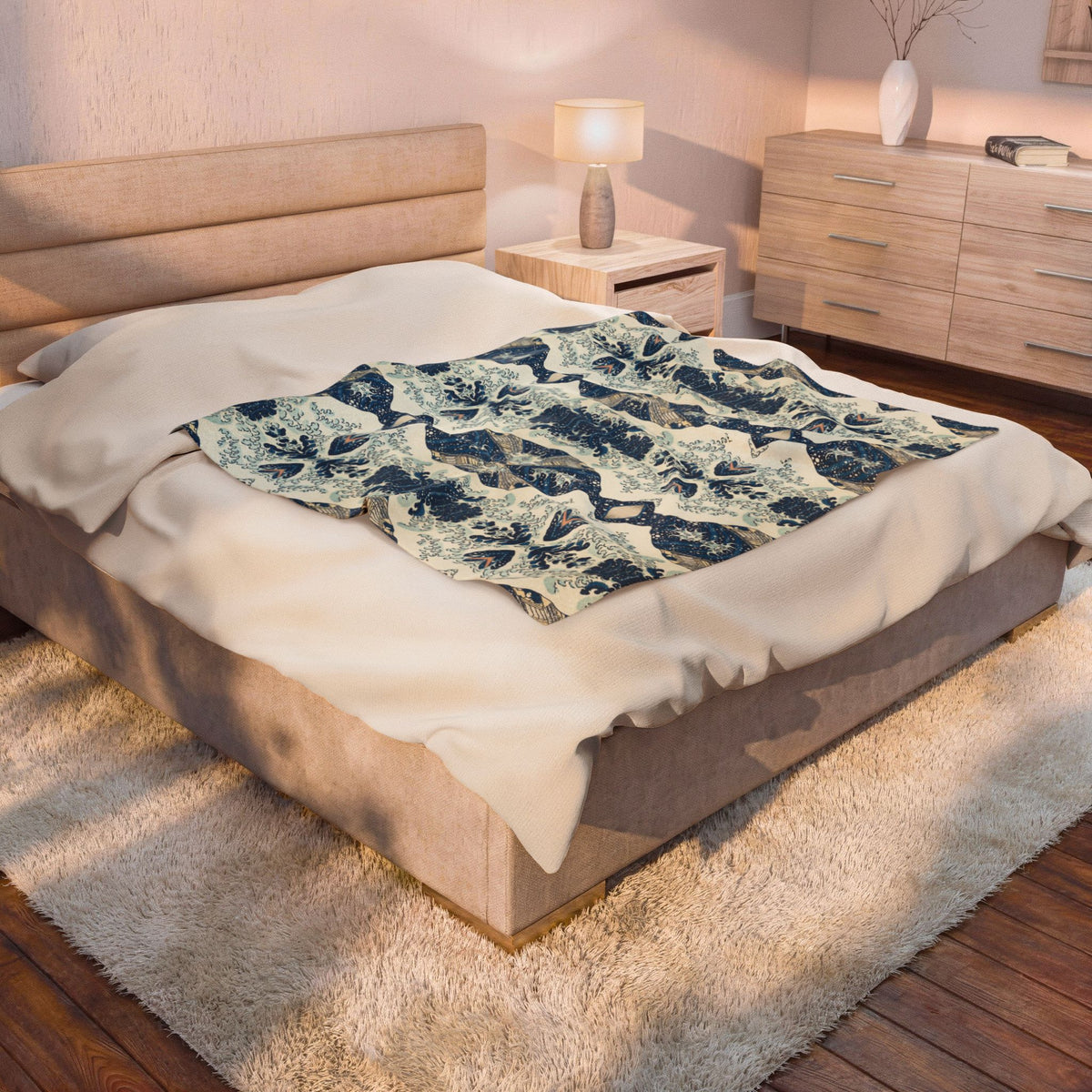 Great Wave Mirror Pattern Velveteen Plush Blanket