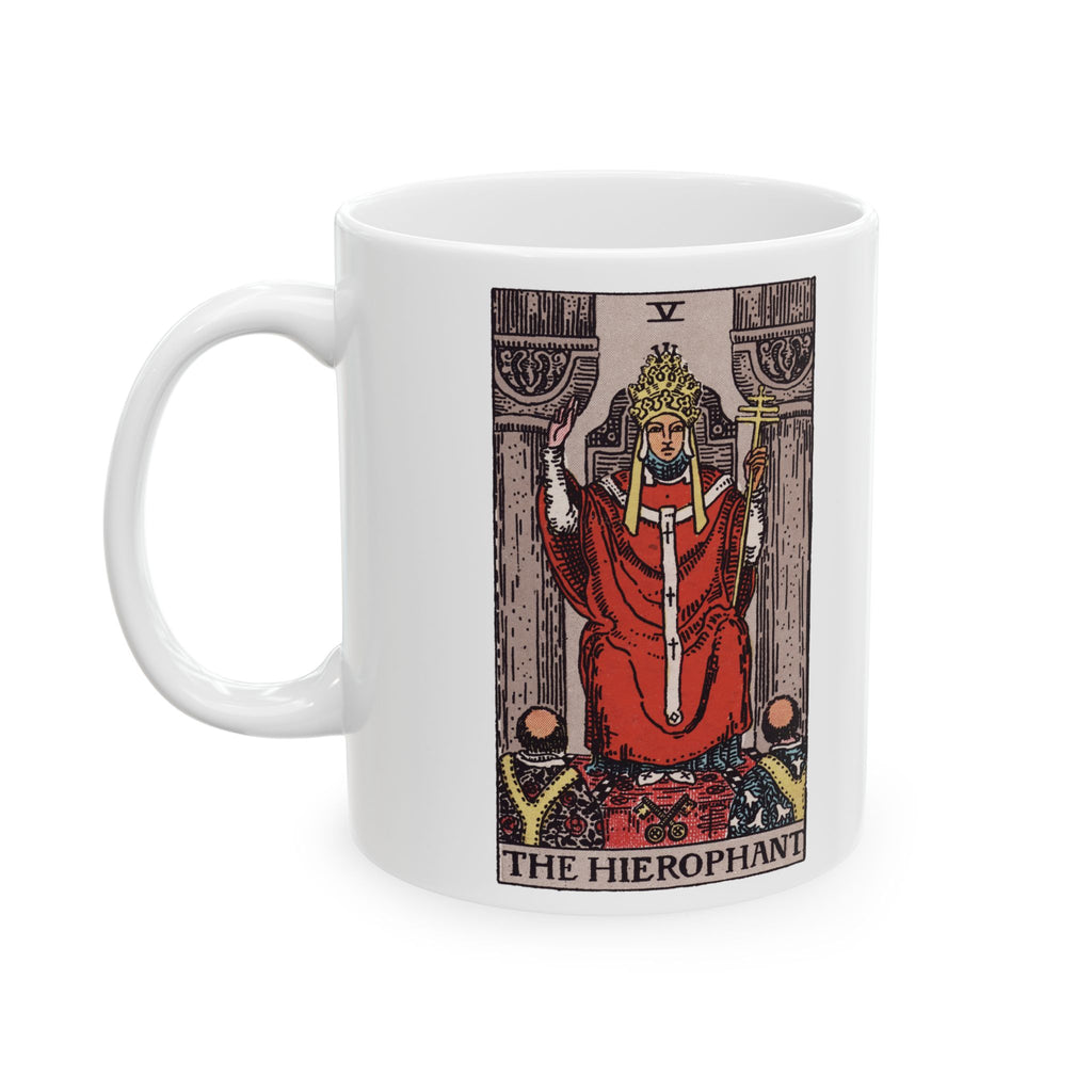 The Hierophant tarot card mug, Rider-Waite-Smith design, ceramic 11oz/15oz, view 2