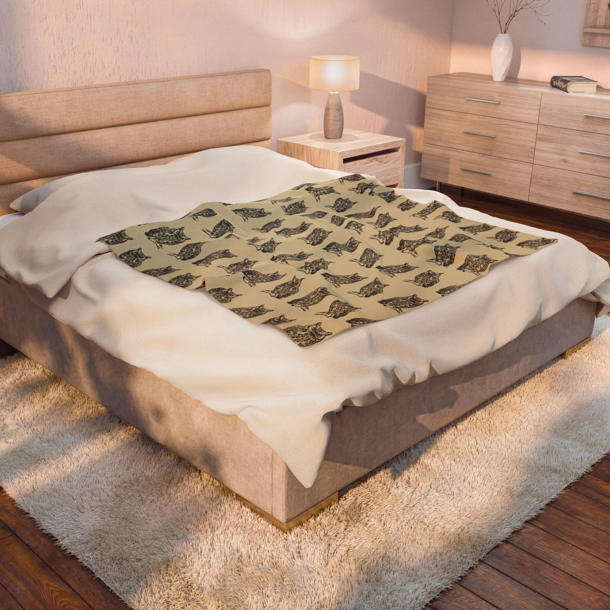 Horned Owl Pattern Velveteen Plush Blanket