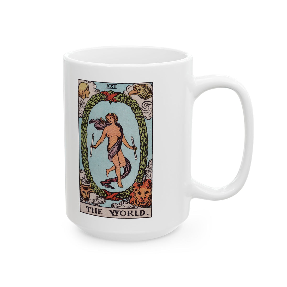 The World tarot card mug, Rider-Waite-Smith design, ceramic 11oz/15oz, view 3