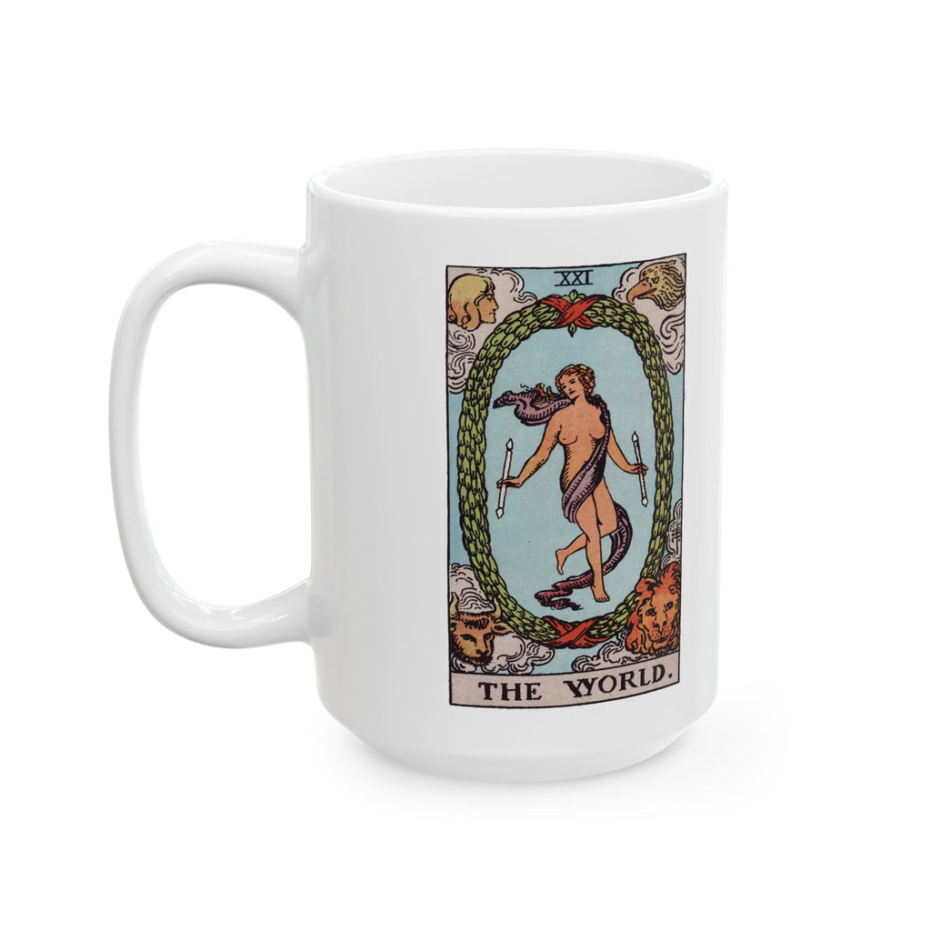 The World tarot card mug, Rider-Waite-Smith design, ceramic 11oz/15oz, view 4