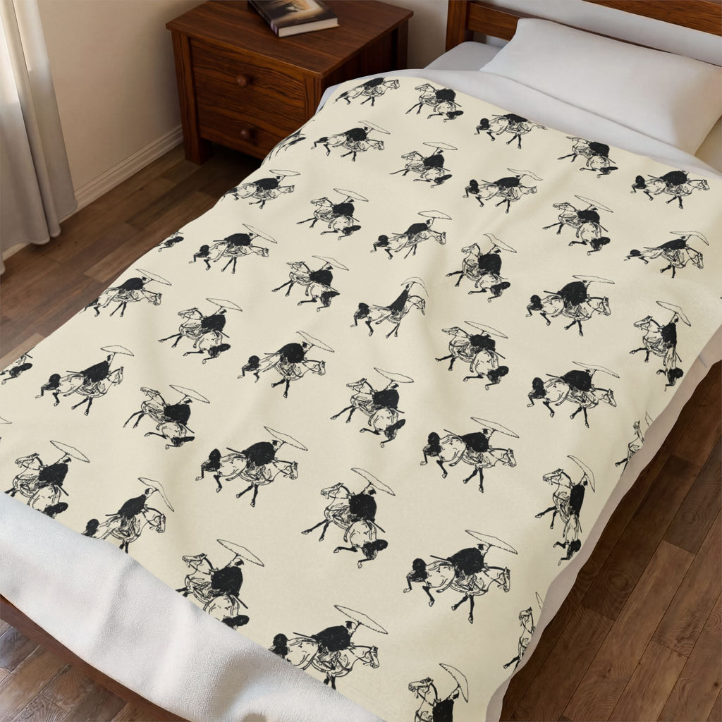 Samurai on Horseback Pattern Velveteen Plush Blanket
