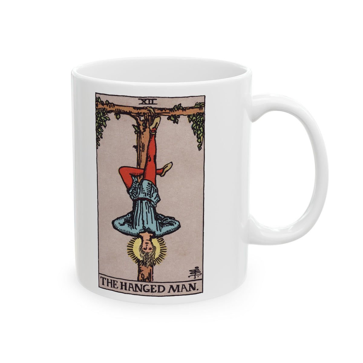 The Hanged Man tarot card mug, Rider-Waite-Smith design, ceramic 11oz/15oz, view 1