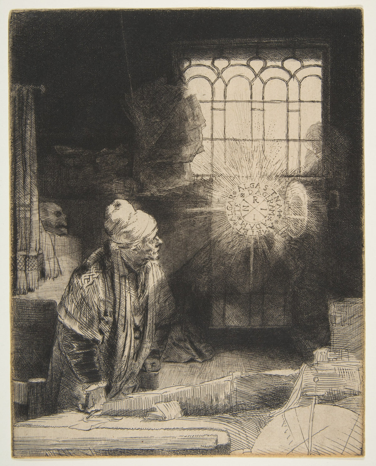 Faust by Rembrandt van Rijn, etching with drypoint