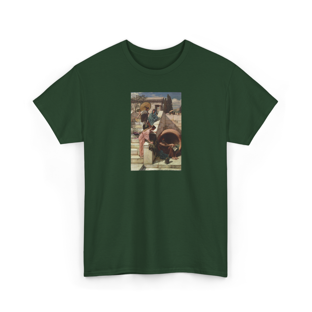 Diogenes Shirt in Forest Green, front view, printed with Waterhouse's Diogenes