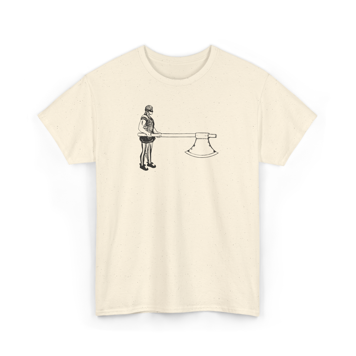 The Executioner Shirt in Natural, front view, printed with a vintage drawing of a hooded executioner
