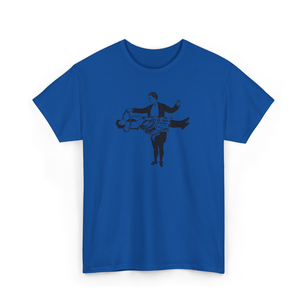 The Illusionist Shirt in Royal, front view, printed with a vintage stage magician illustration